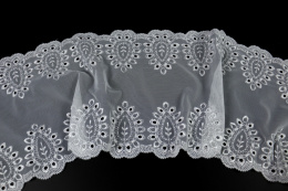 Snow-white elastic embroidered material, embroidery on tulle 0.5 m